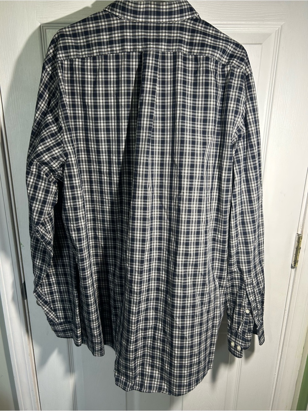 Eddie Bauer DarkNavy & White Plaid Button-Down Shirt Mens XLT Tall Wrinkle Free - Picture 6 of 11